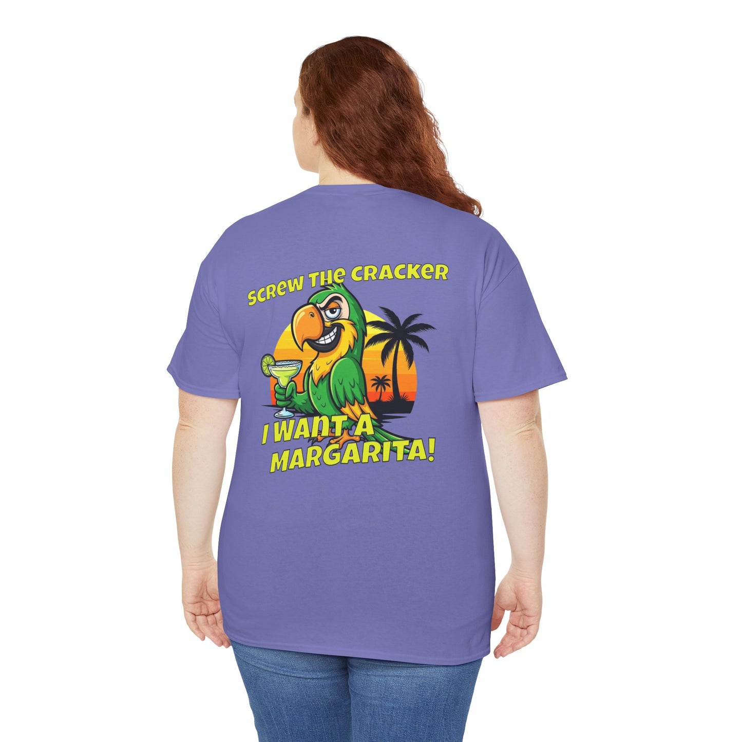 Screw the Cracker I Want a Margarita" T-Shirt Tropical Parrot Cocktail Tee