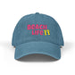 Blue cap with 'Beach Life' text and flip-flop graphics on a white background