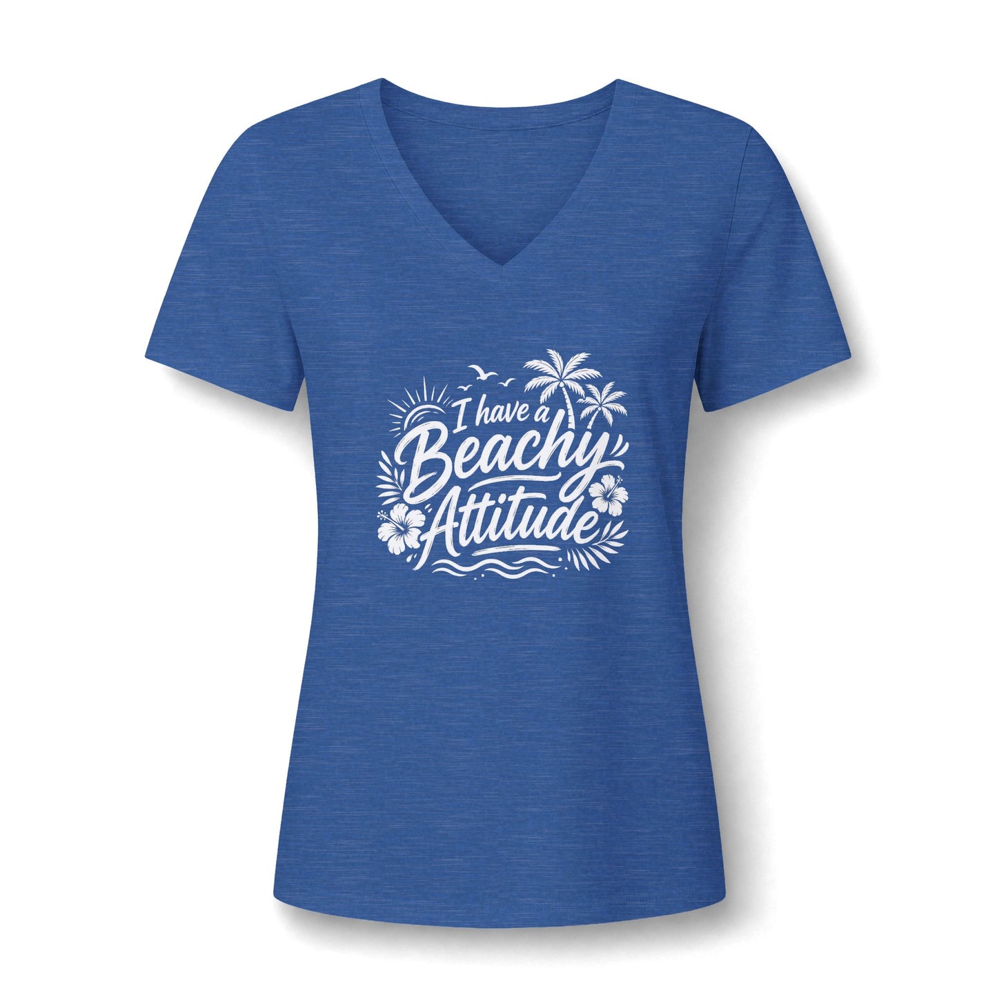Beachy Attitude V-Neck Tee — Women's Relaxed Heather Graphic T-Shirt