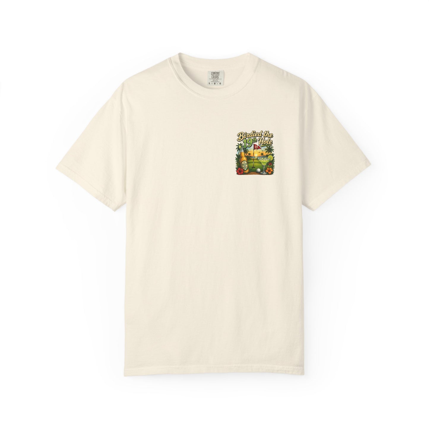 Golf T-Shirt — 'Birdied the 19th Hole' Tropical Golf Beer Design