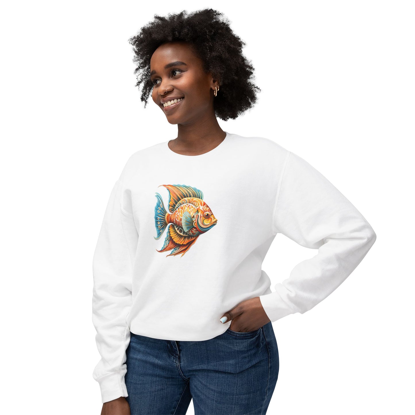 Beach Club Vibrant Fish Art Unisex Lightweight Crewneck Sweatshirt