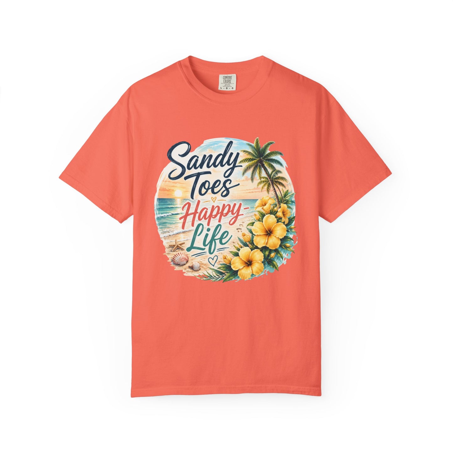 Sandy Toes Happy Life T-Shirt — Tropical Beach Vacation Tee