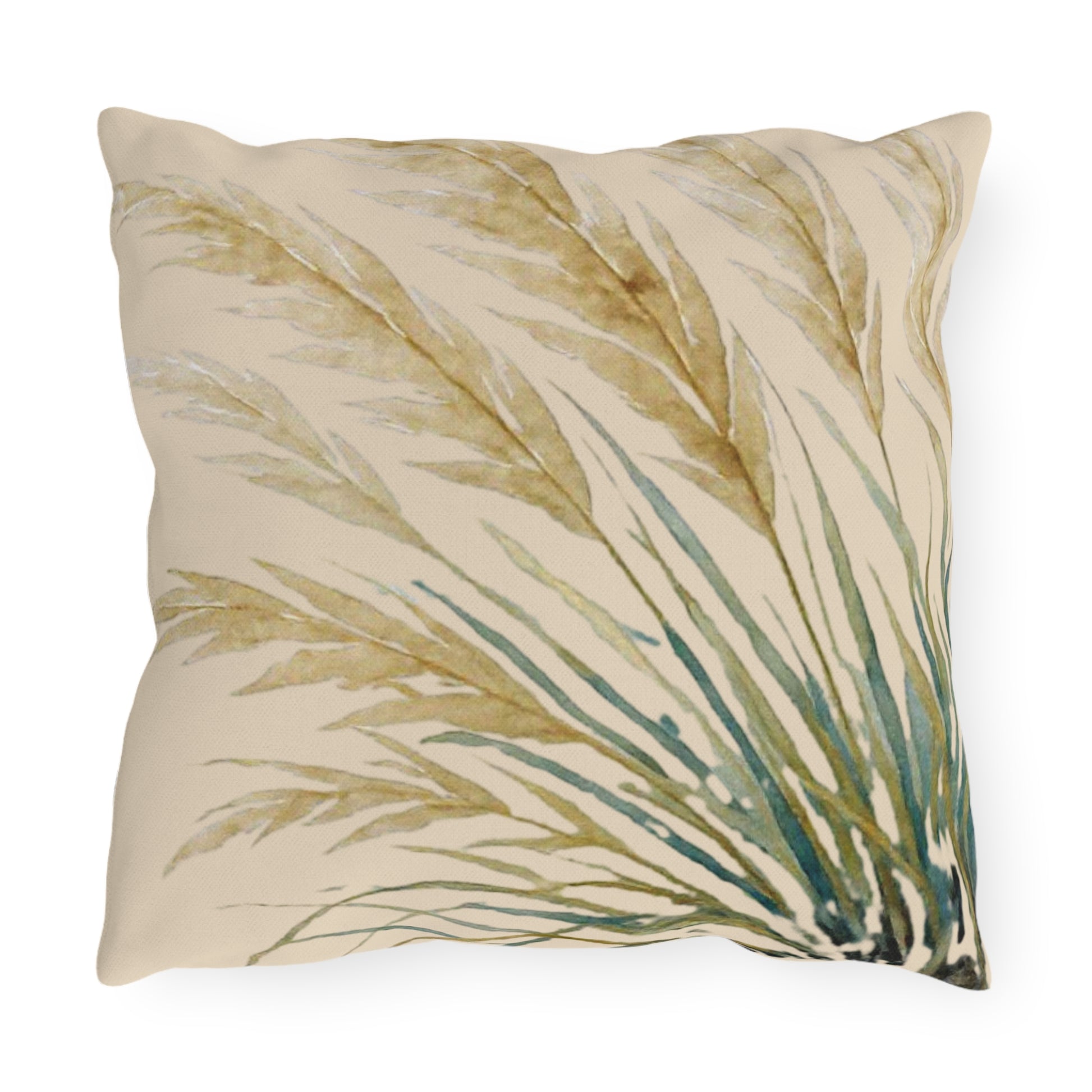 Decorative pillow with leaf pattern on a white background