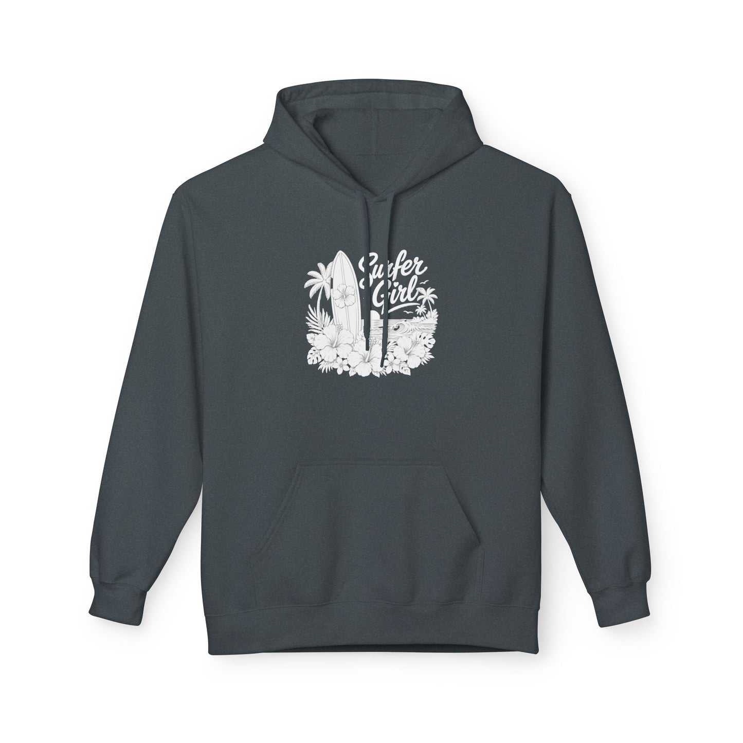 Surf Sketch Hoodie — Minimal Beach Palm Line Art Sweatshirt