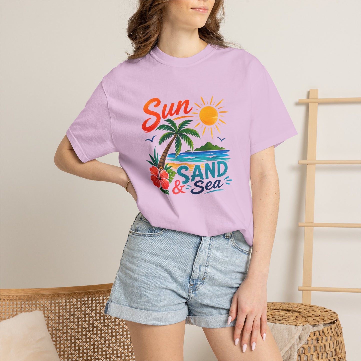 Sun, Sand & Sea T-Shirt – Tropical Beach Palm Tree Graphic Tee