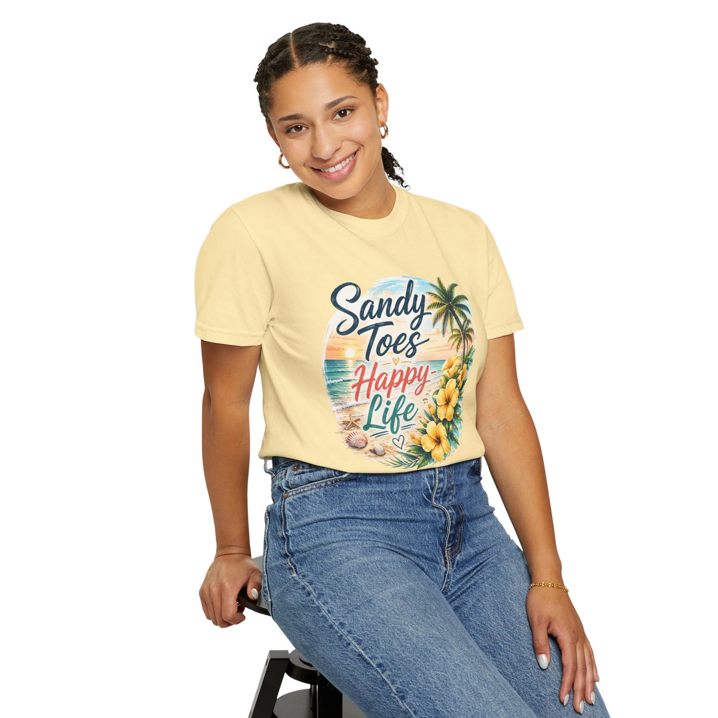 Sandy Toes Happy Life T-Shirt — Tropical Beach Vacation Tee