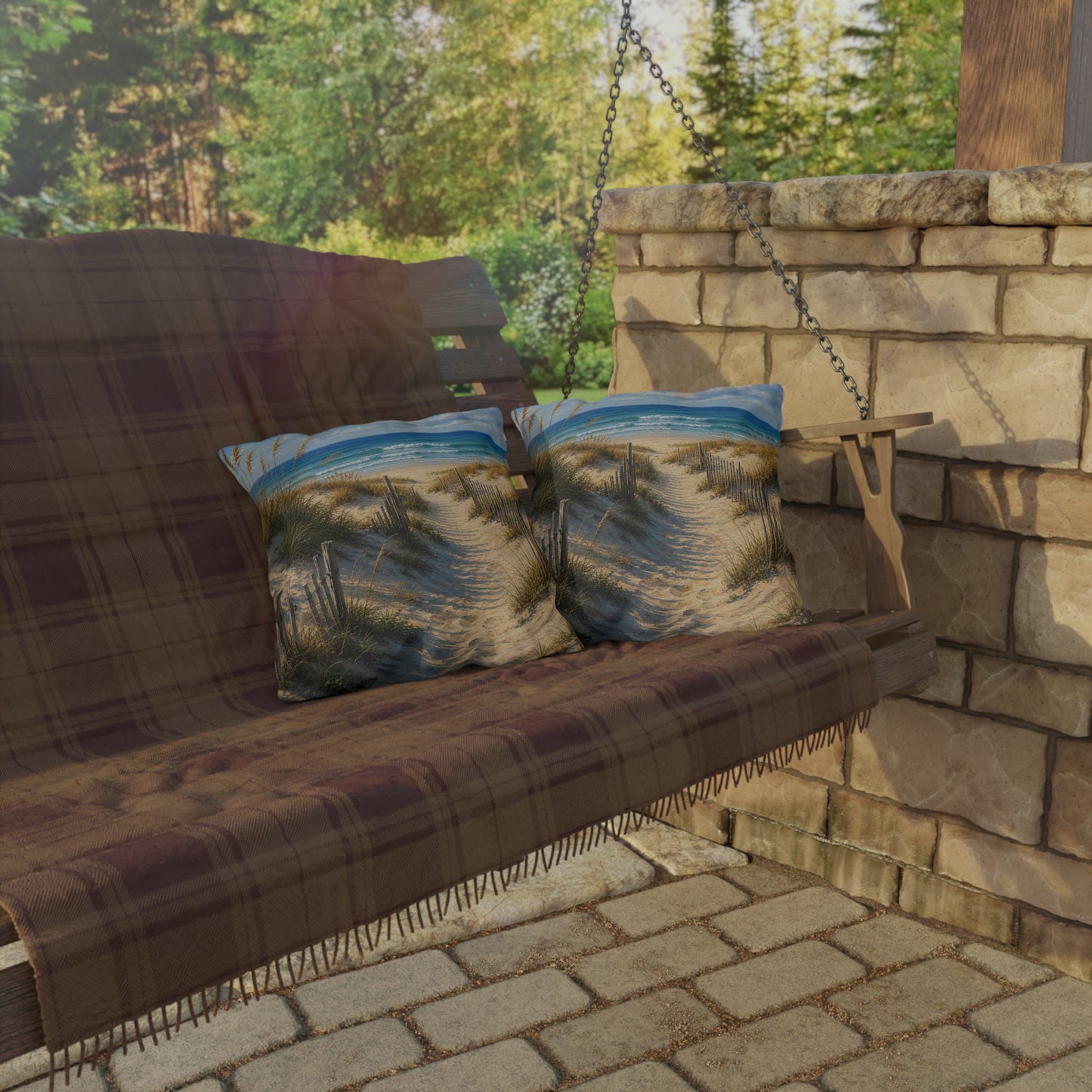 Coastal Dune Outdoor Pillow — Beach Path Scenic Throw Pillow for Patio & Porch