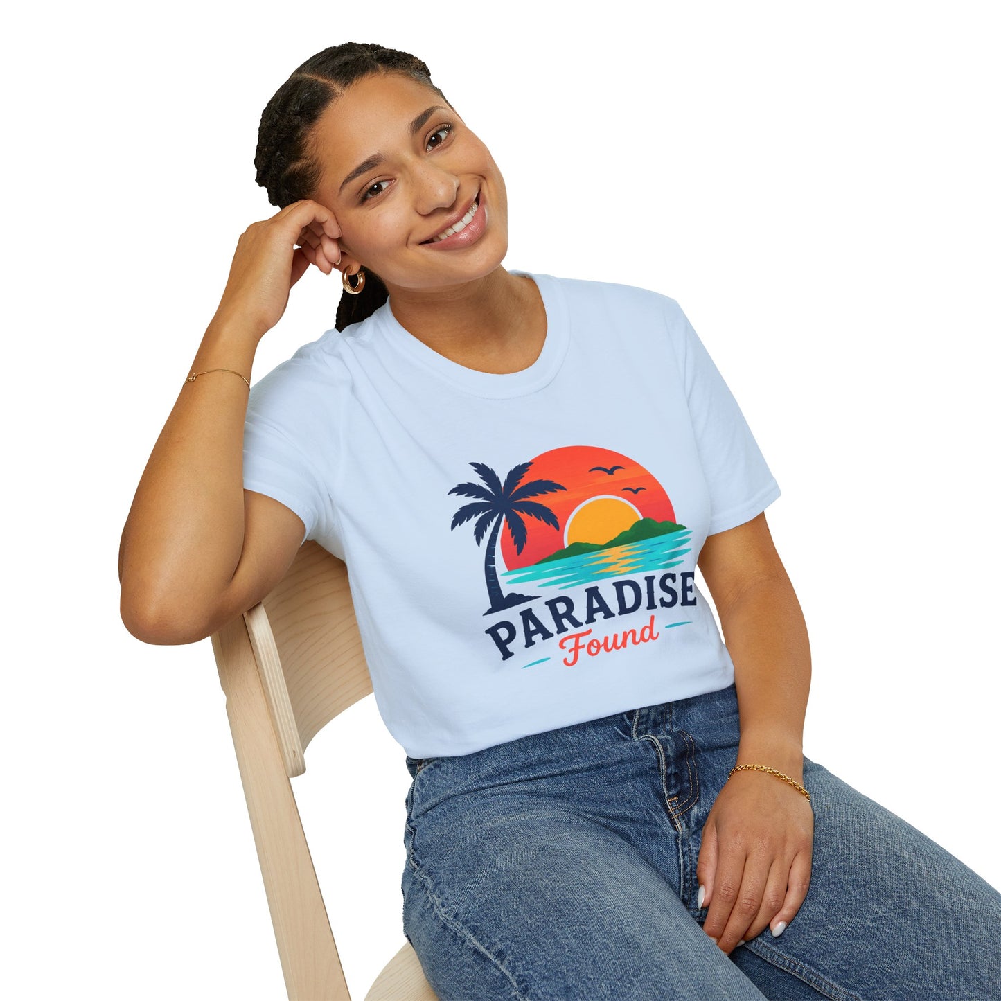 Paradise Found T‑Shirt — Retro Sunset Palm Beach Tee