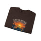 "Life Is Better On The Water" Crewneck Sweatshirt -Boat Sunset Graphic