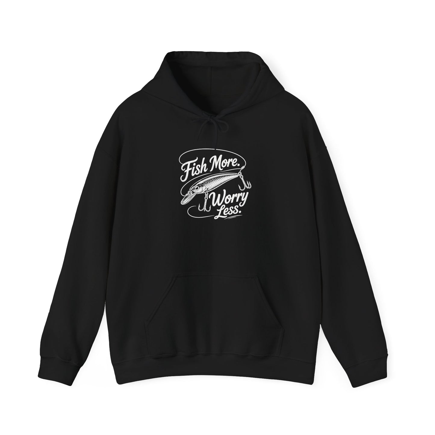 Fishing Hoodie - "Fish More Worry Less" Graphic Pullover