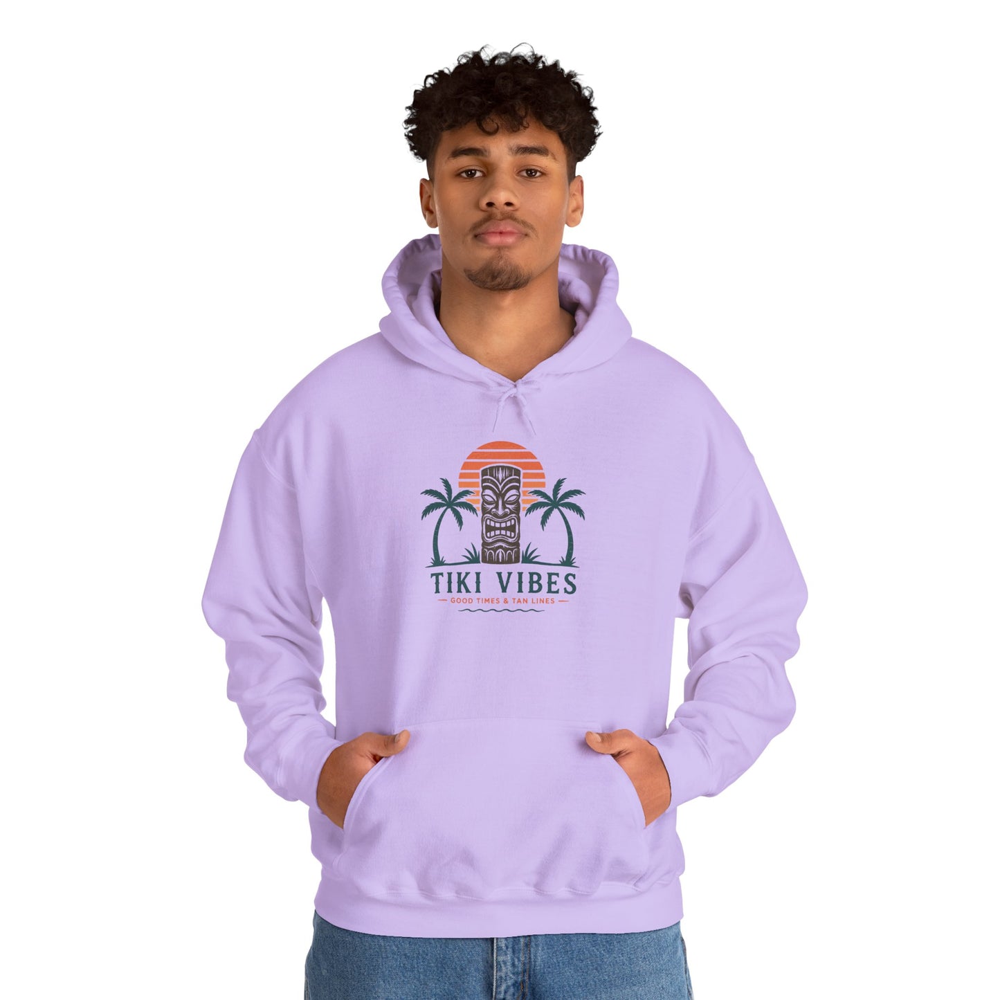 Tiki Vibes Hoodie — Retro Sunset Palm Tree Sweatshirt