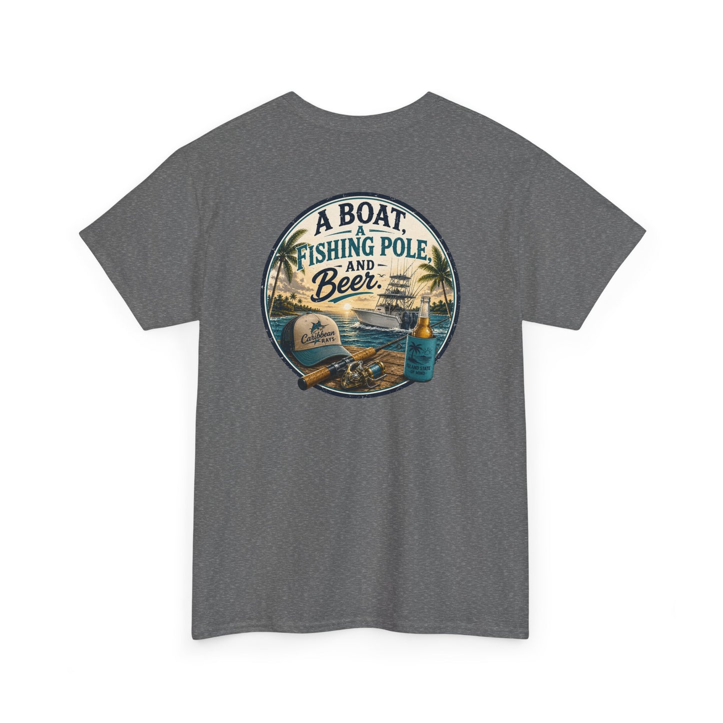 T-Shirt — "A Boat, Fishing Pole and Beer" Vintage Fishing Graphic Tee