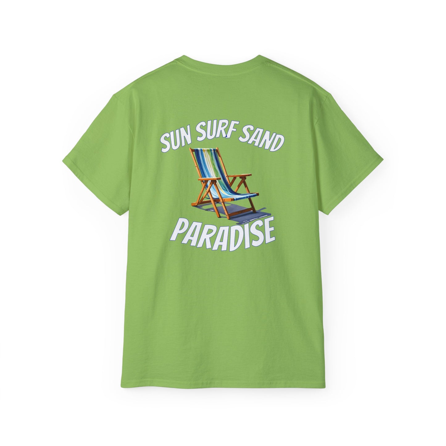 Tiki Beach Collection Sun Surf Sand Paradise Unisex Ultra Cotton Tee on Caribbean Rays