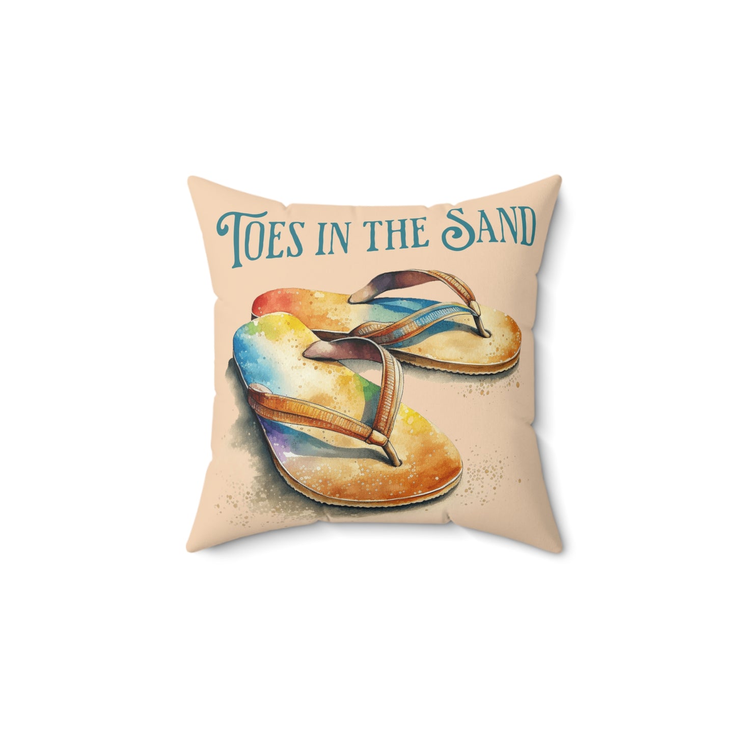 Toes in the Sand Flip Flop Tan Spun Polyester Square Pillow