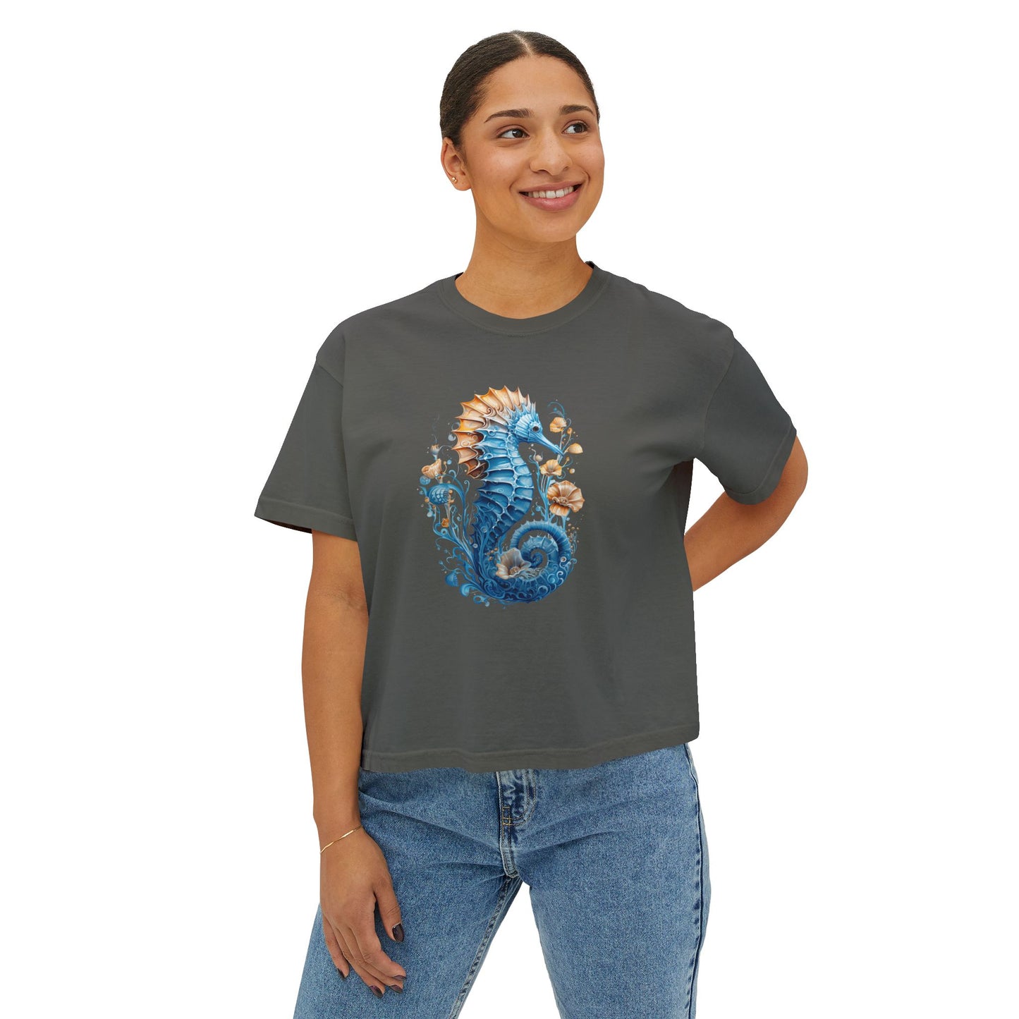 Seahorse Watercolor Women's Boxy Tee