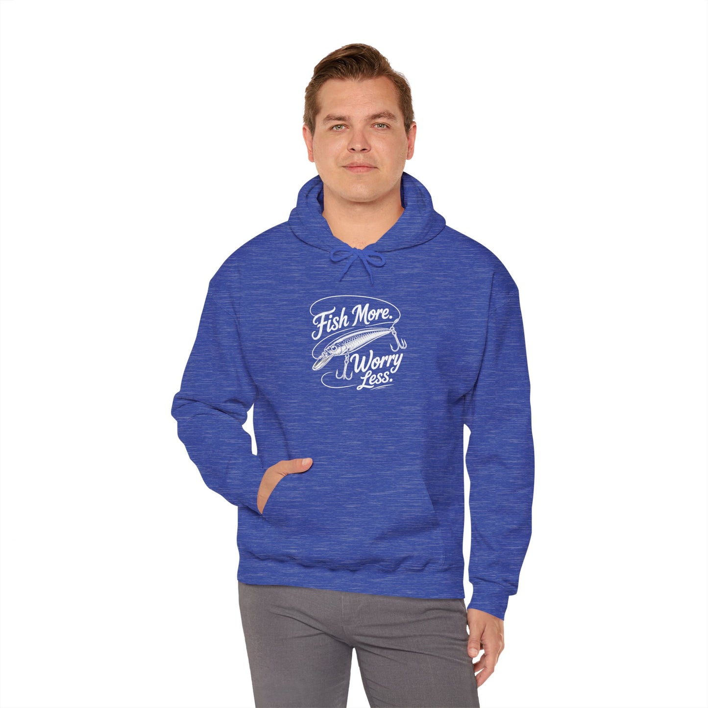 Fishing Hoodie - "Fish More Worry Less" Graphic Pullover