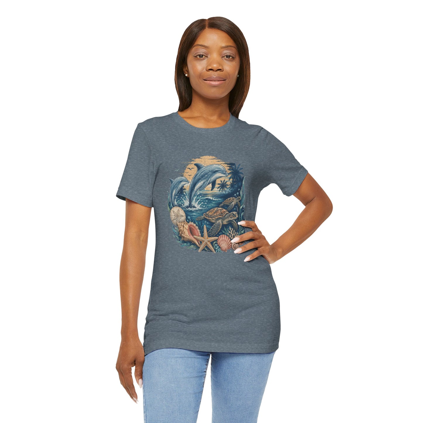 Ocean Life Tee — Vintage Dolphin & Seashell Beach Shirt