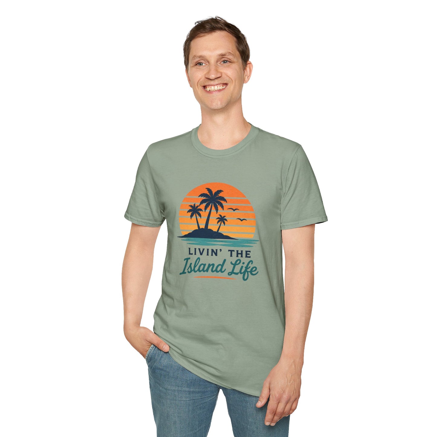 Island Life T-Shirt — "Livin' The Island Life" Retro Palm Sunset Tee