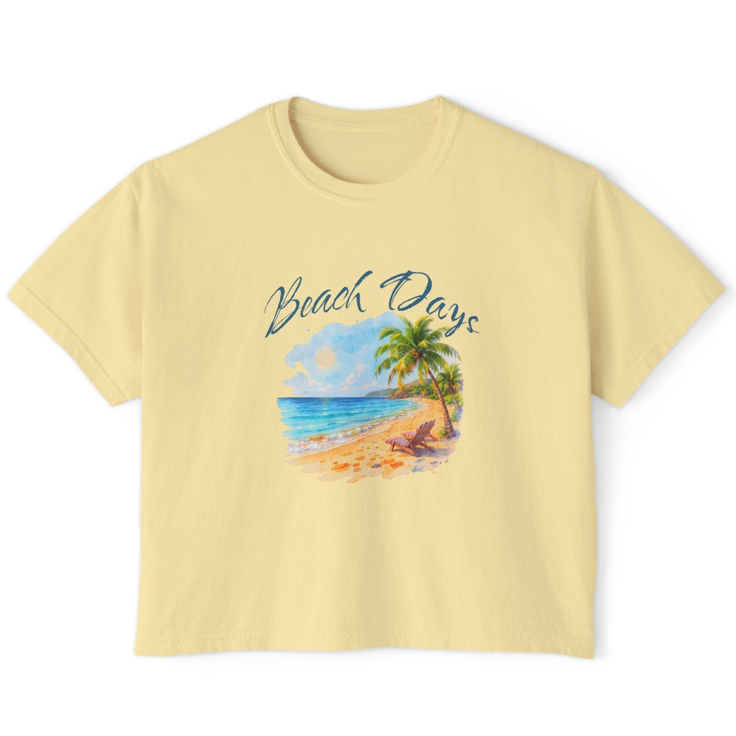 Beach Days Boxy Tee — Tropical Palm Beach Graphic for Women