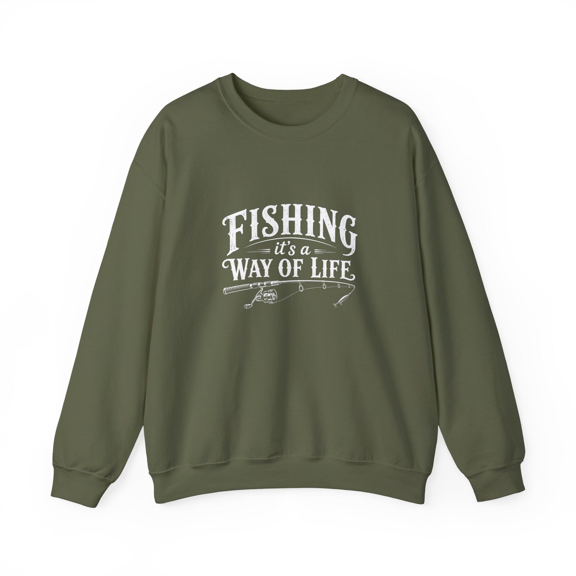 Green sweatshirt with white text on a white background