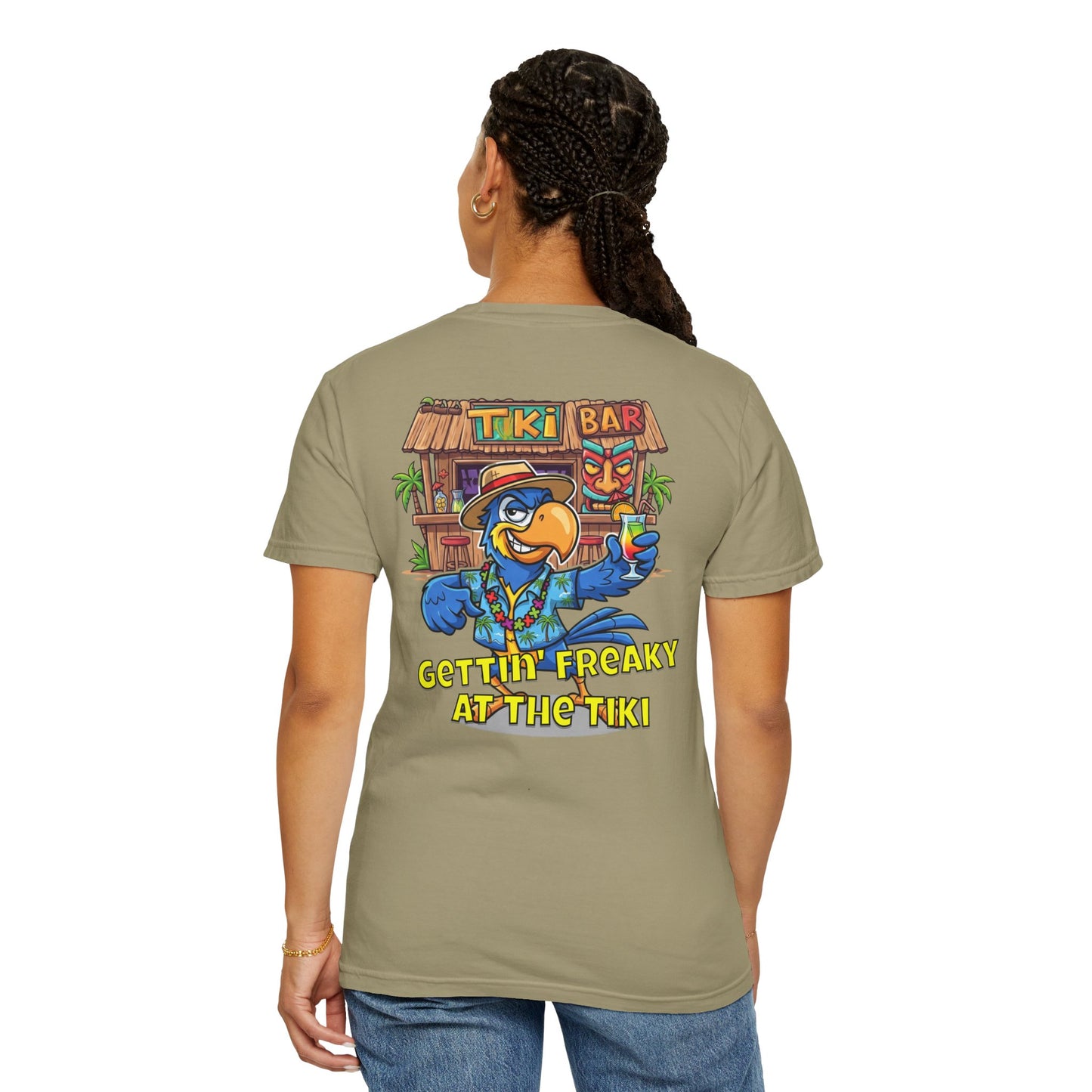 Gettin' Freaky at the Tiki Dancing Parrot Comfort Colors T-shirt