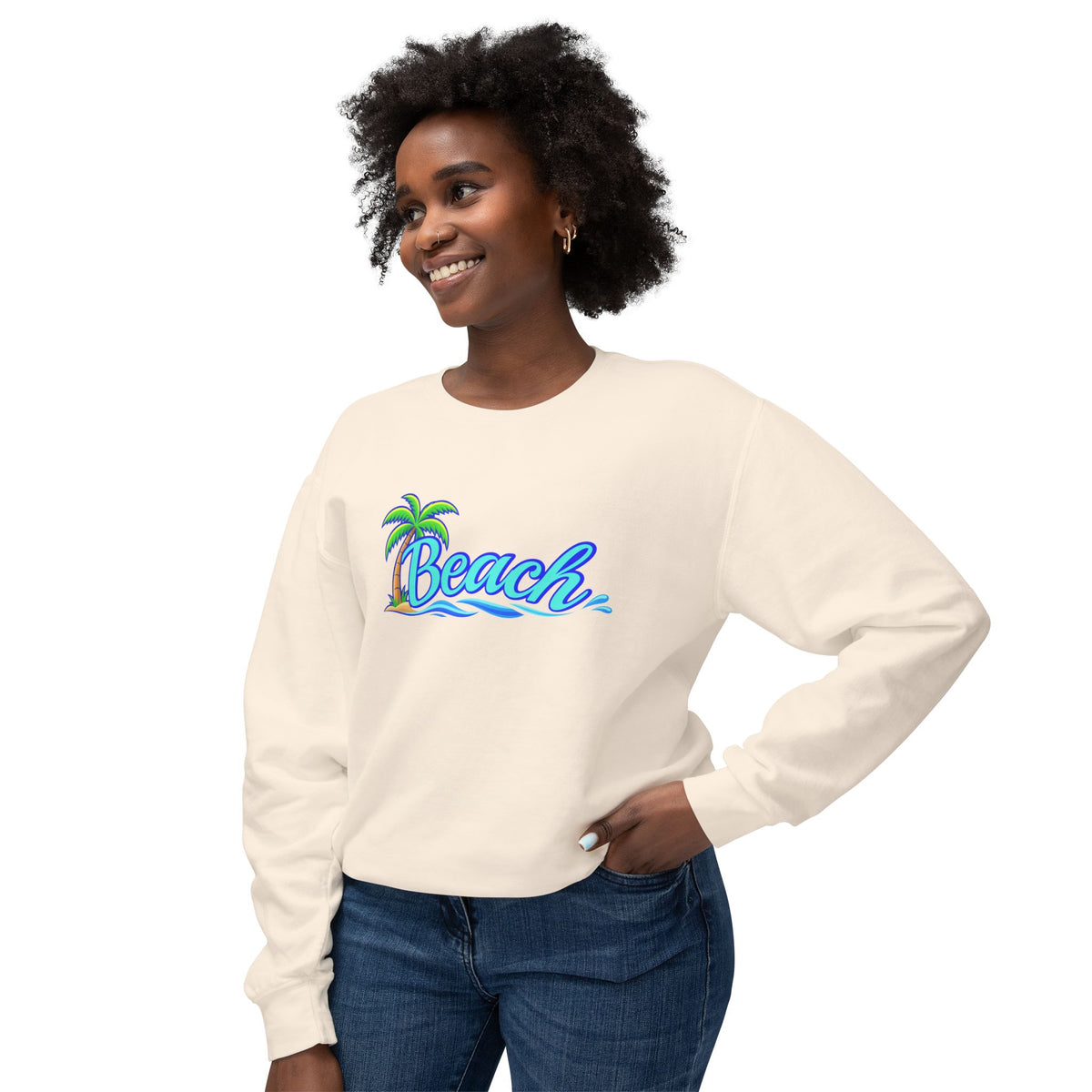 Beach Graphic Crewneck Sweatshirt — Palm Tree Retro Surf Vibe