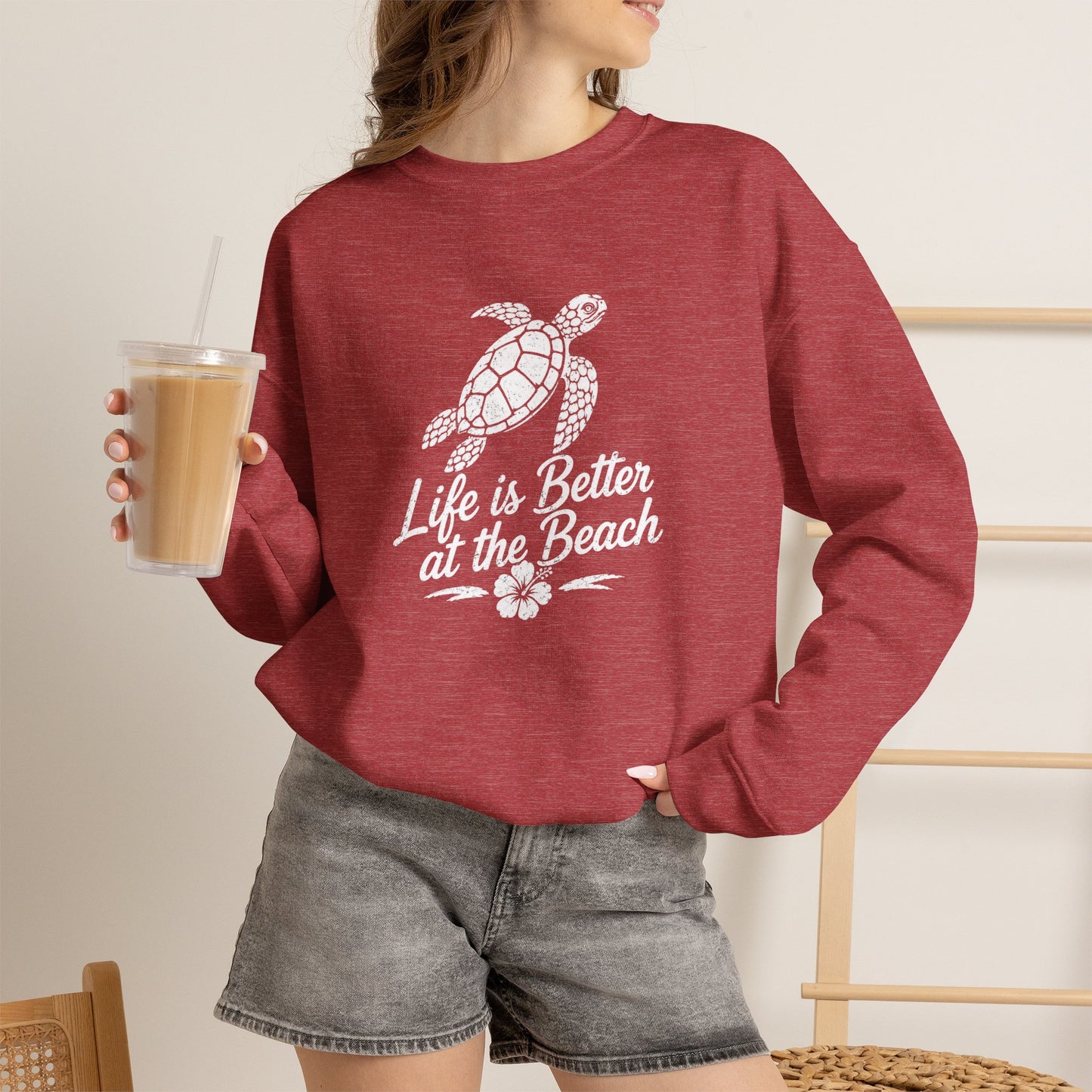 Beach Turtle Crewneck Sweatshirt — "Life is Better at the Beach"
