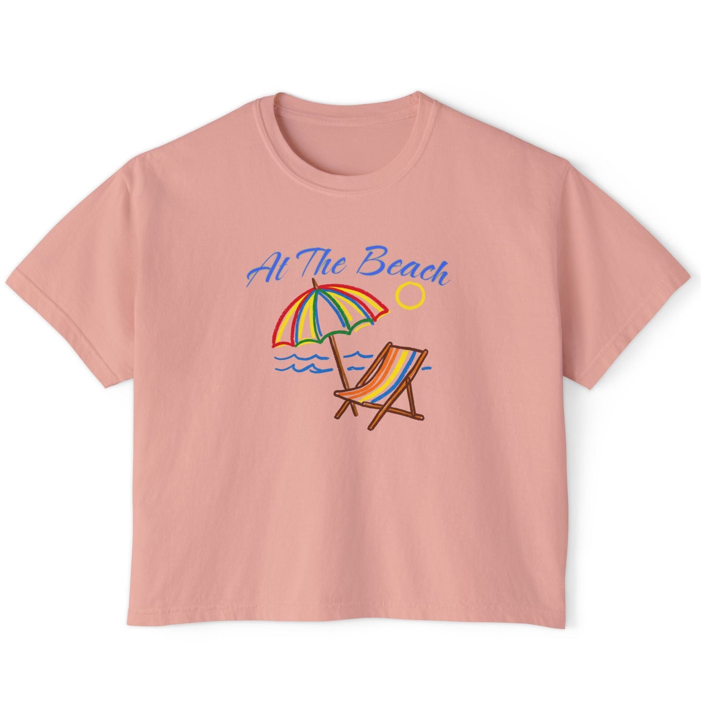 All The Beach Women's Boxy Tee – Beach Umbrella & Chair Summer Shirt by Caribbean Rays