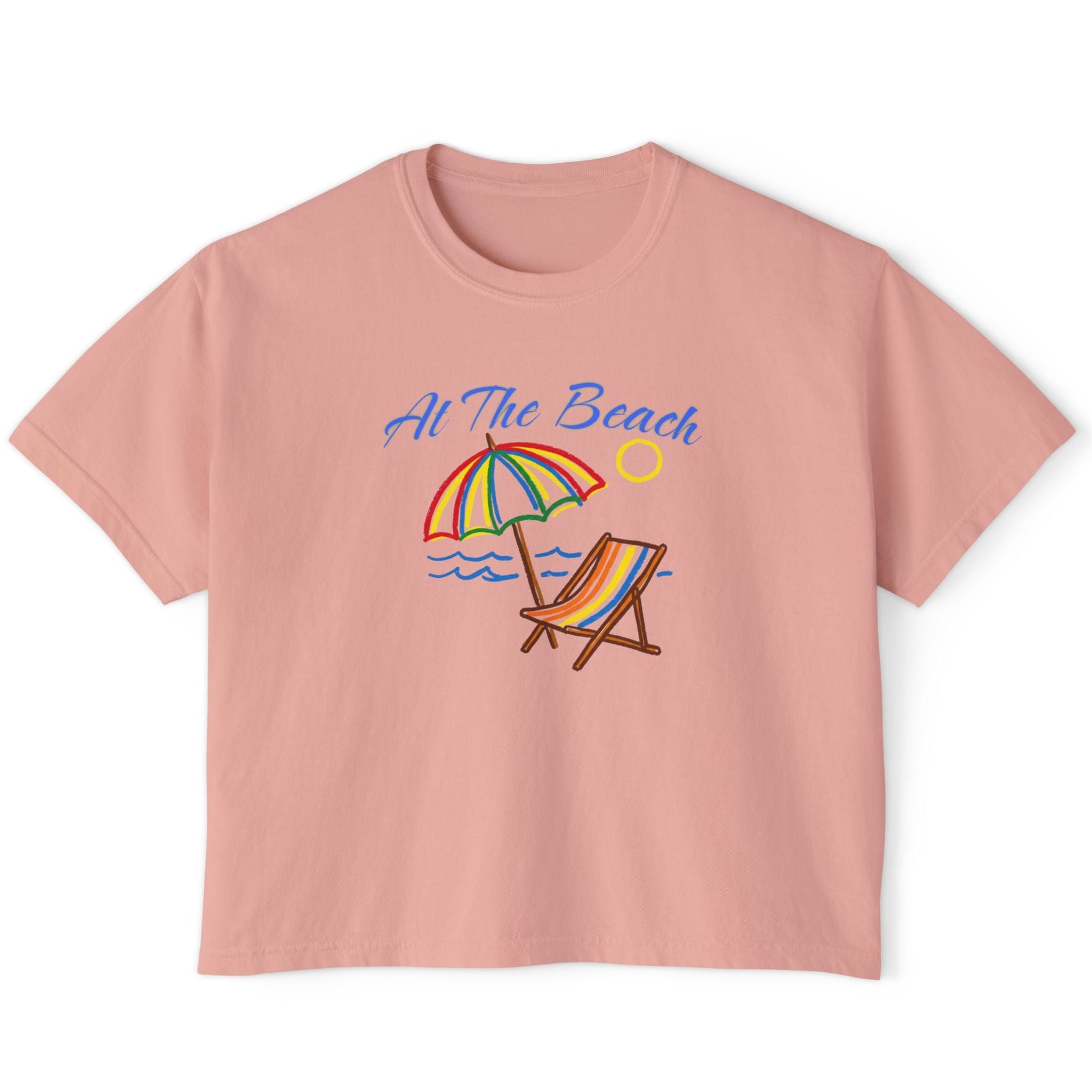 All The Beach Women's Boxy Tee – Beach Umbrella & Chair Summer Shirt by Caribbean Rays