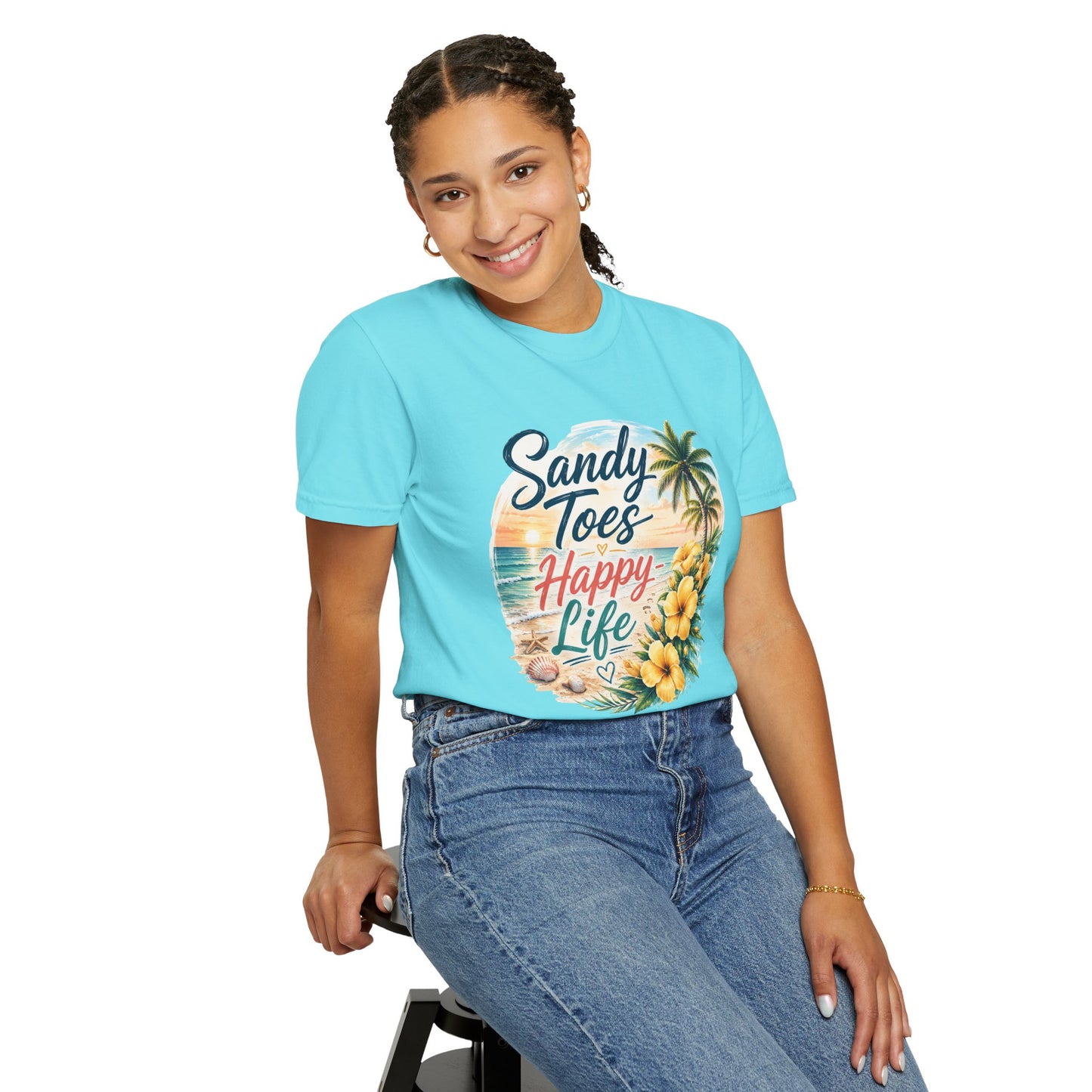 Sandy Toes Happy Life T-Shirt — Tropical Beach Vacation Tee