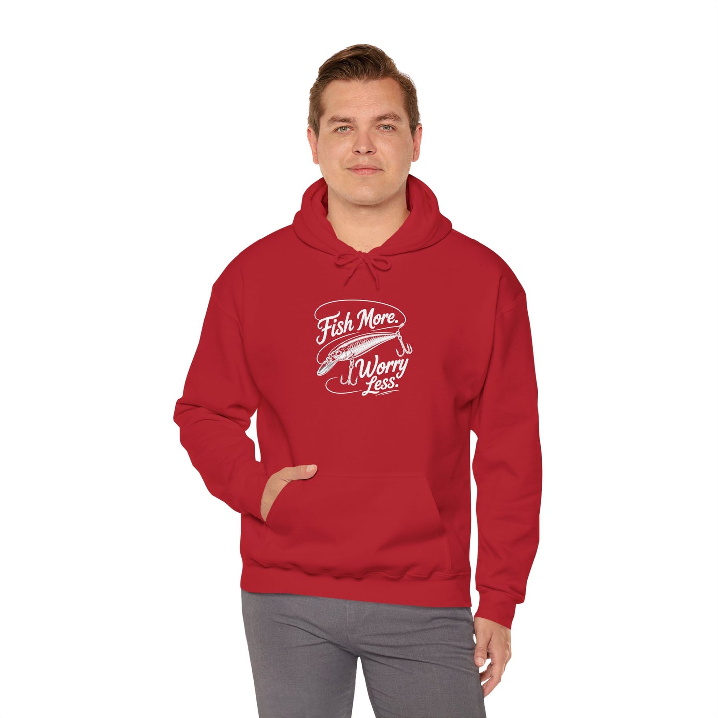 Fishing Hoodie - "Fish More Worry Less" Graphic Pullover