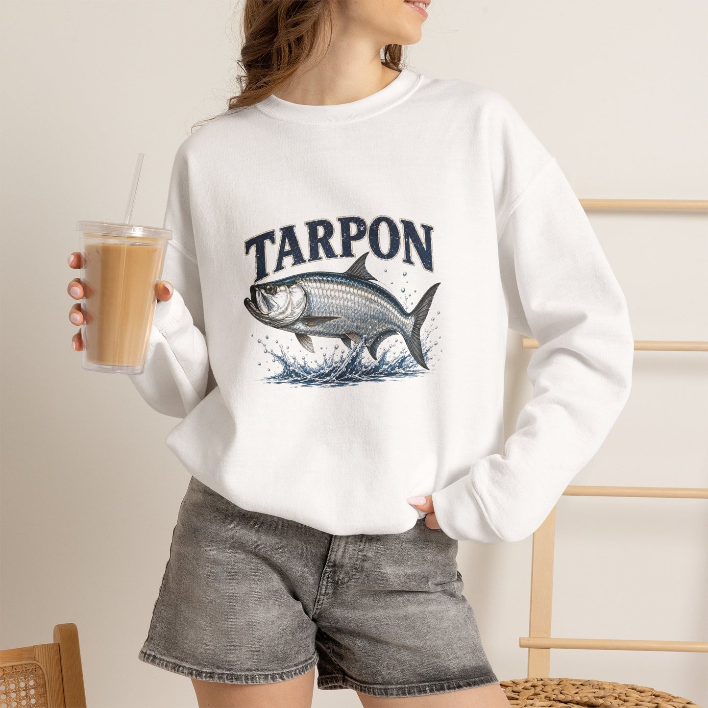 Tarpon Fishing Crewneck Sweatshirt — Vintage Tarpon Graphic Pullover