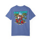 Blue t-shirt with a tropical graphic and 'Tiki Time' text on a white background