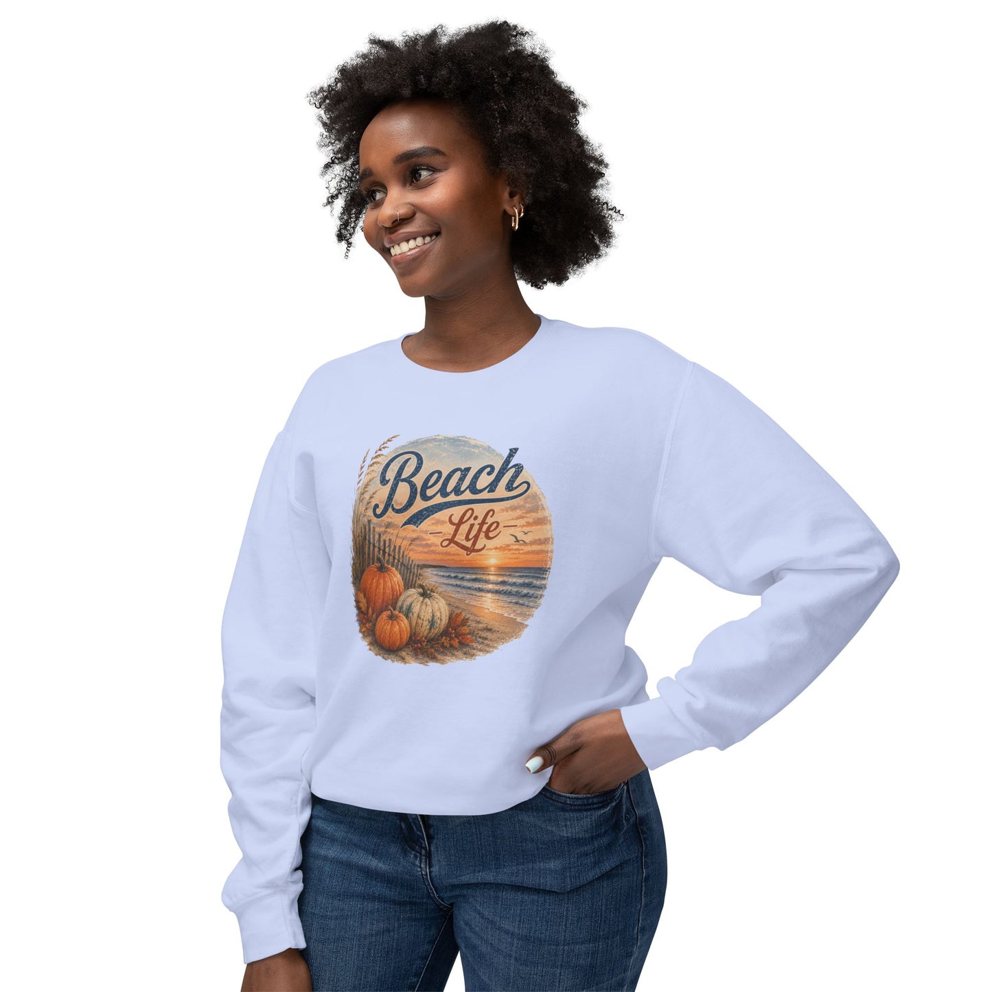 Beach Life Fall Pumpkin Lightweight Crewneck Sweatshirt