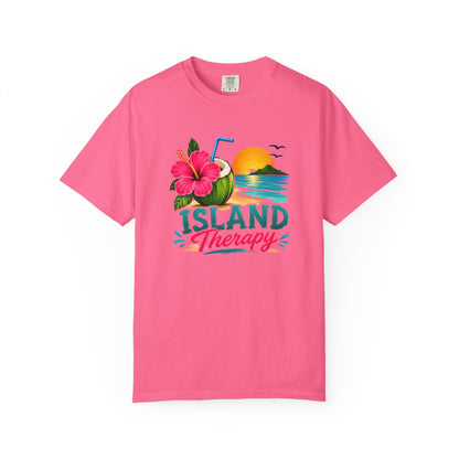 Island Therapy T‑Shirt — Tropical Sunset Coconut Drink Beach Tee