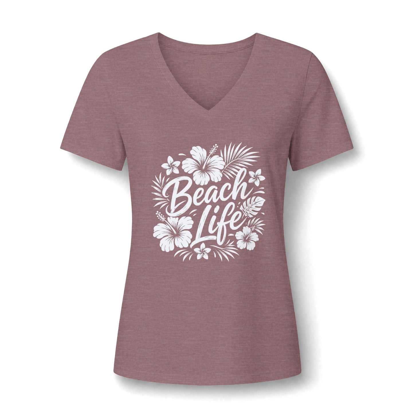 Beach Life V-Neck Tee — Women's Tropical Hibiscus Graphic