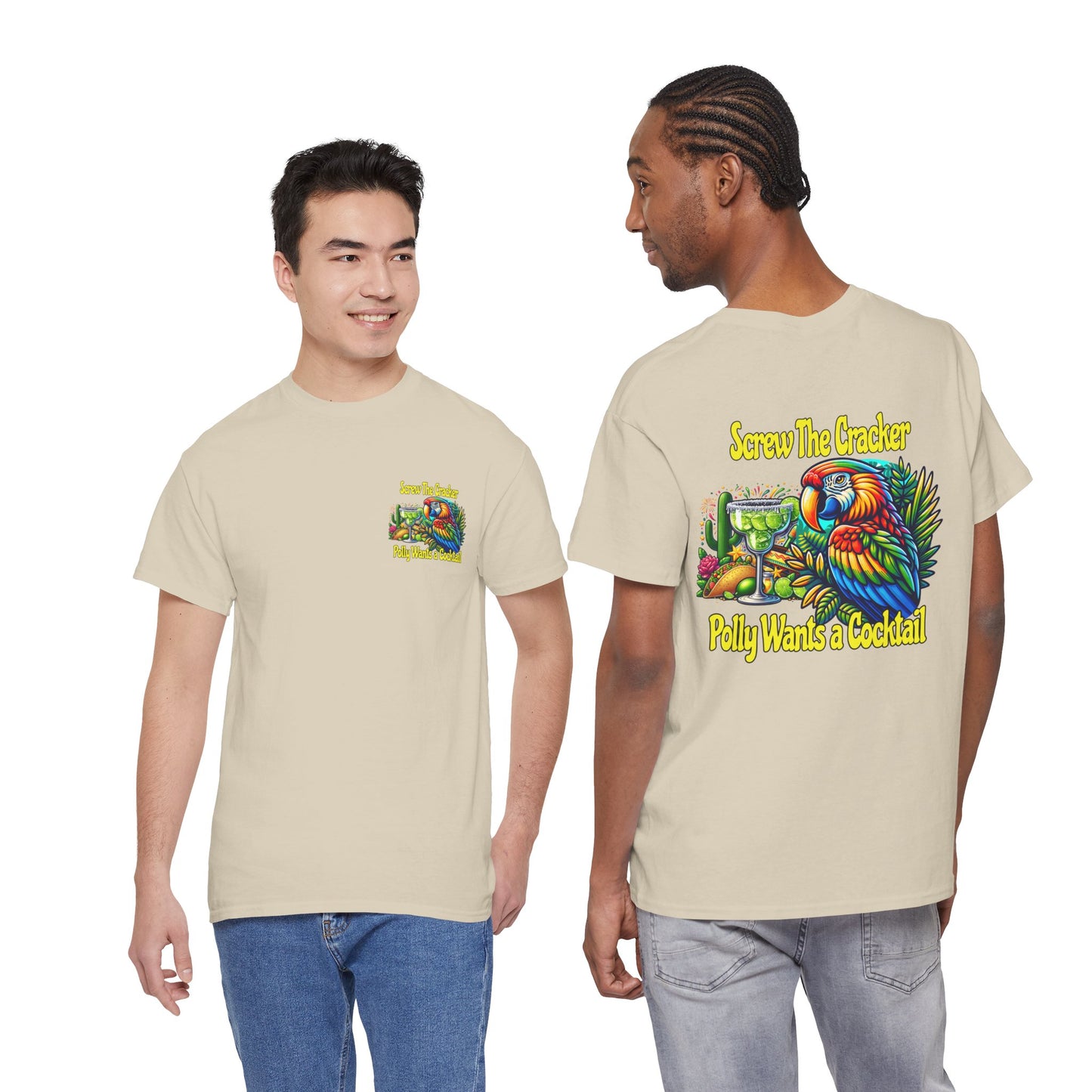 Cocktail Parrot Tee - Fun Retro Style, Unisex  Heavy Cotton T-Shirt,