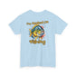 Light blue t-shirt with a fish graphic and 'I'm Hooked on Fishing' text on the back.