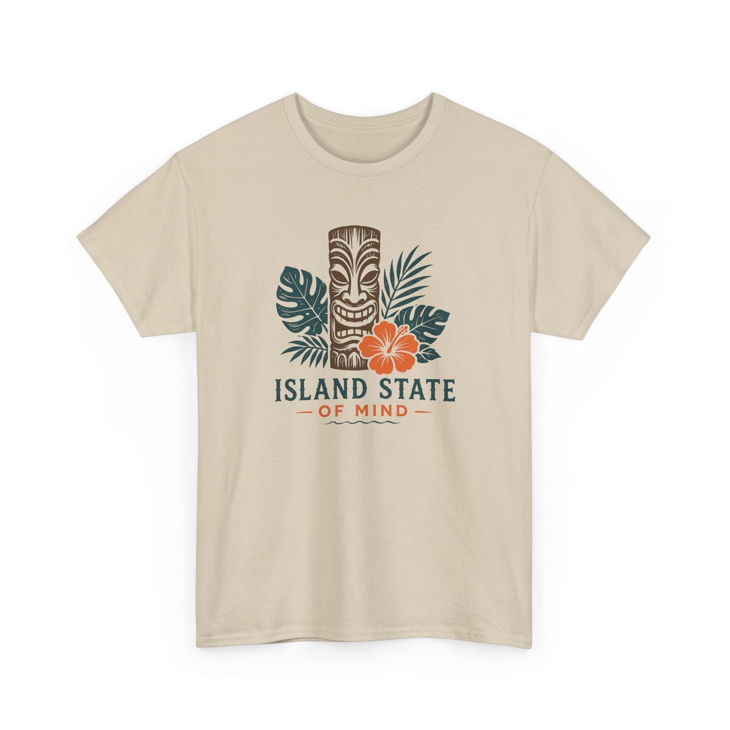 Island State of Mind T-Shirt — Tropical Tiki Tee with Hibiscus & Palm Leaves