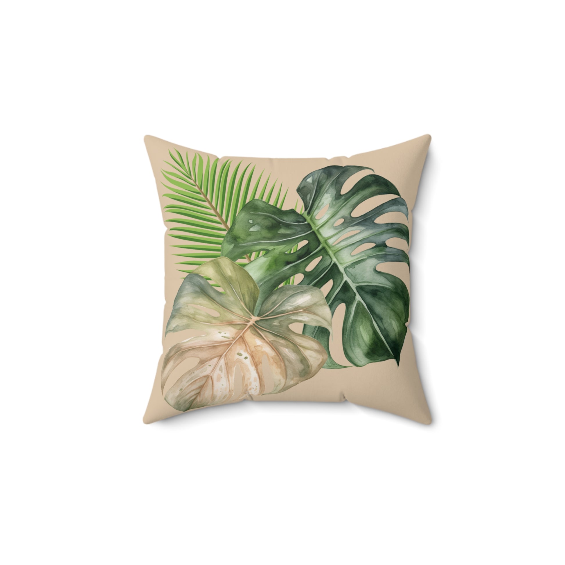 Tropical Leaves Spun Polyester Square Pillow on Caribbean Rays