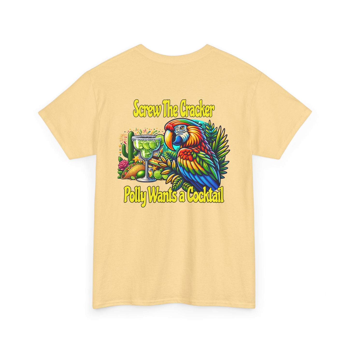 Cocktail Parrot Tee - Fun Retro Style, Unisex  Heavy Cotton T-Shirt,