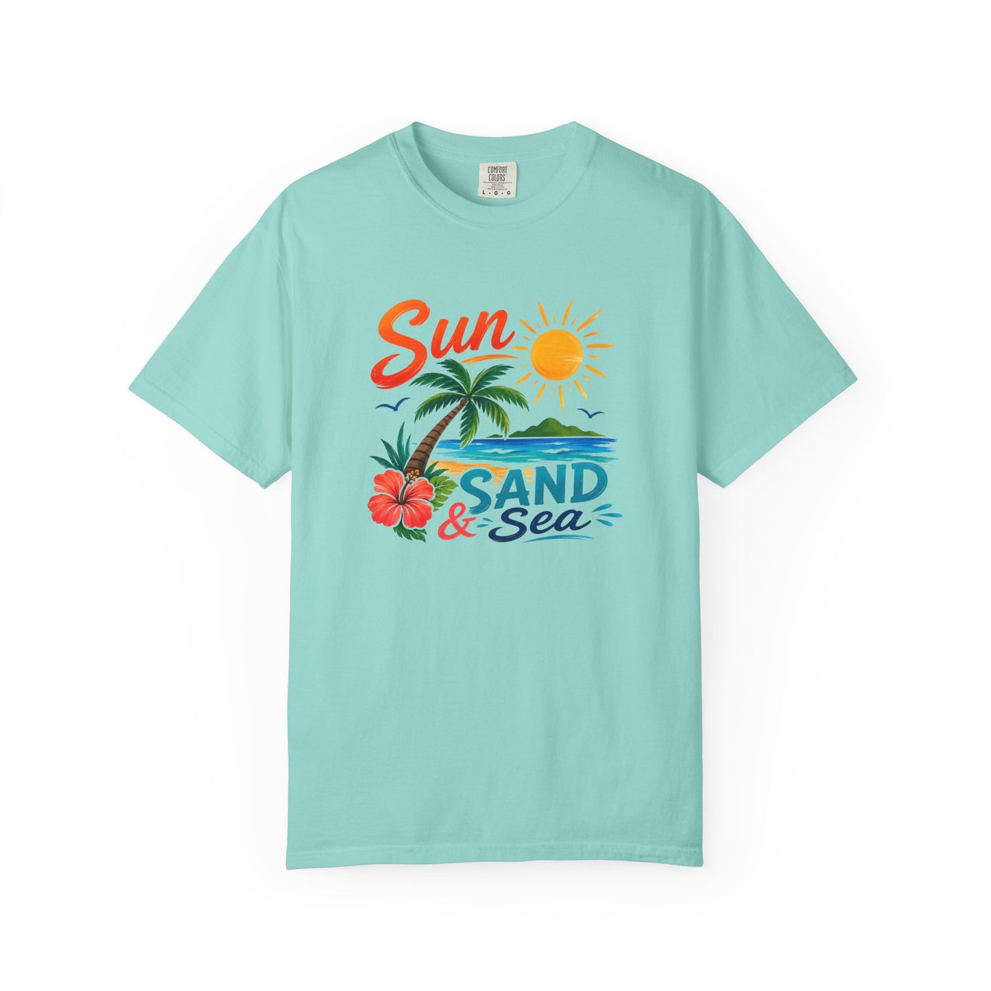 Sun, Sand & Sea T-Shirt – Tropical Beach Palm Tree Graphic Tee