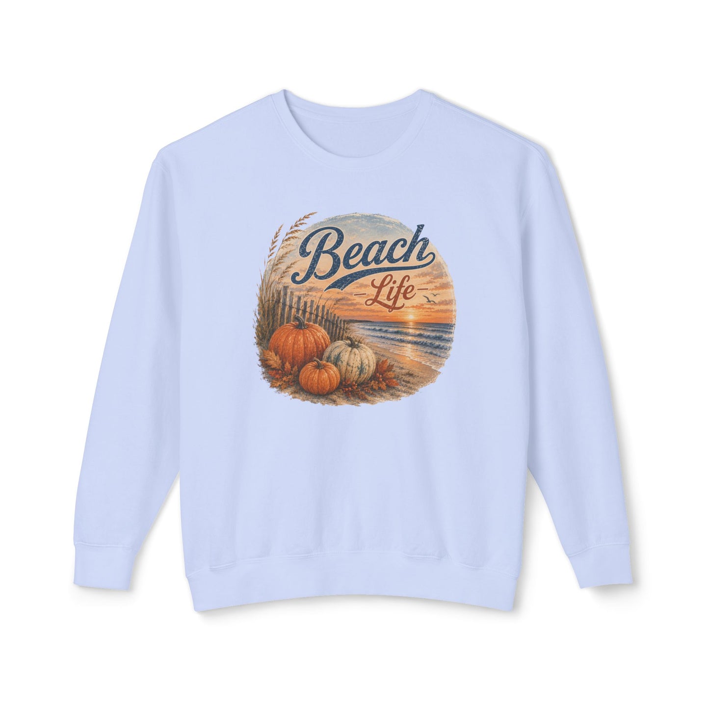 Beach Life Fall Pumpkin Lightweight Crewneck Sweatshirt