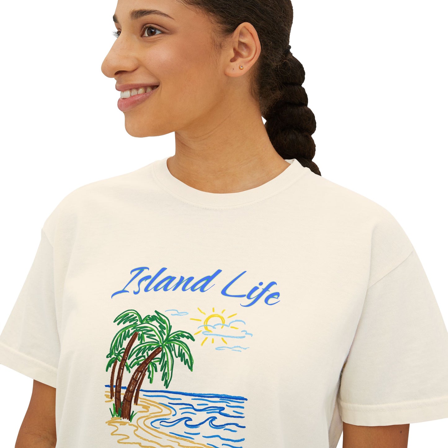 Island Life Boxy Tee — Women's Tropical Palm Beach T‑Shirt