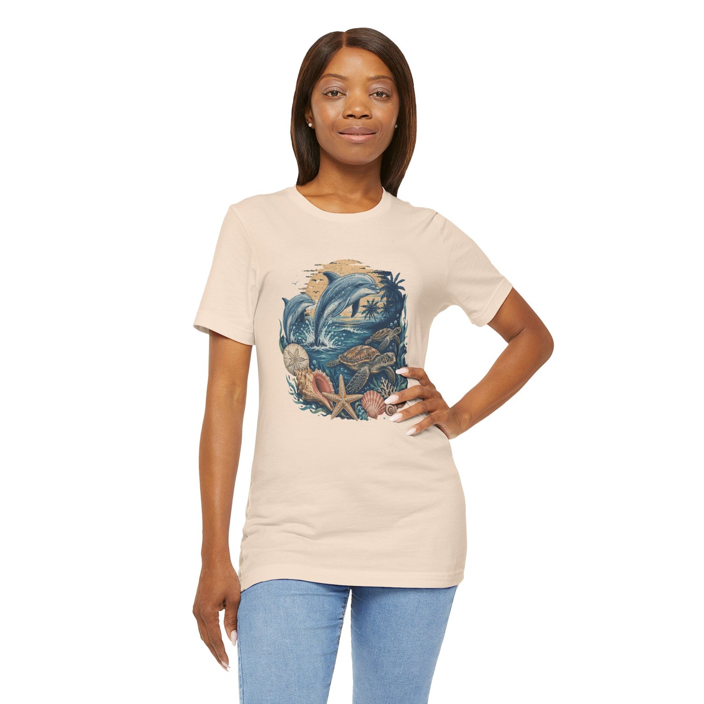 Ocean Life Tee — Vintage Dolphin & Seashell Beach Shirt