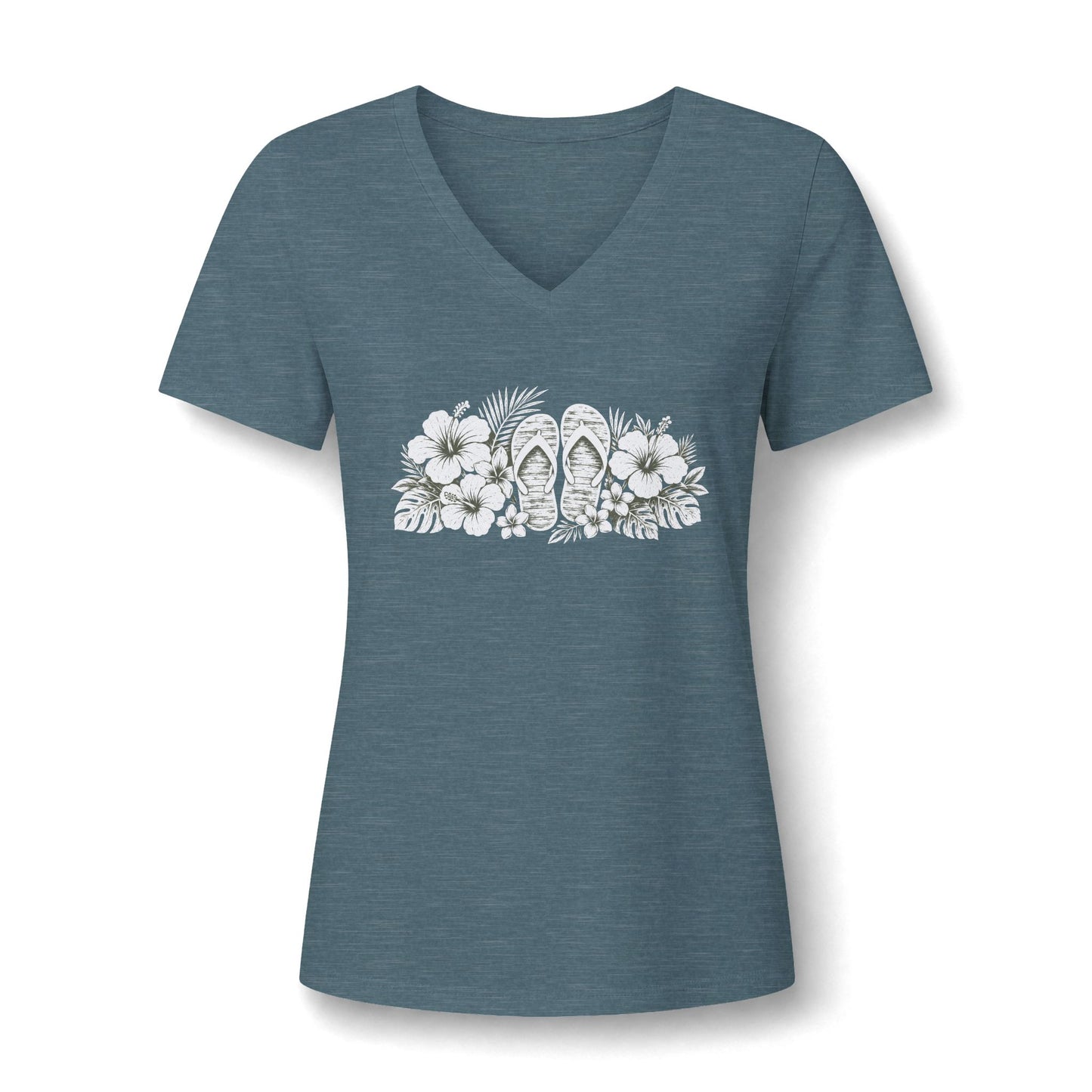 Floral Flip-Flop V-Neck Tee — Women's Tropical Beach Shirt