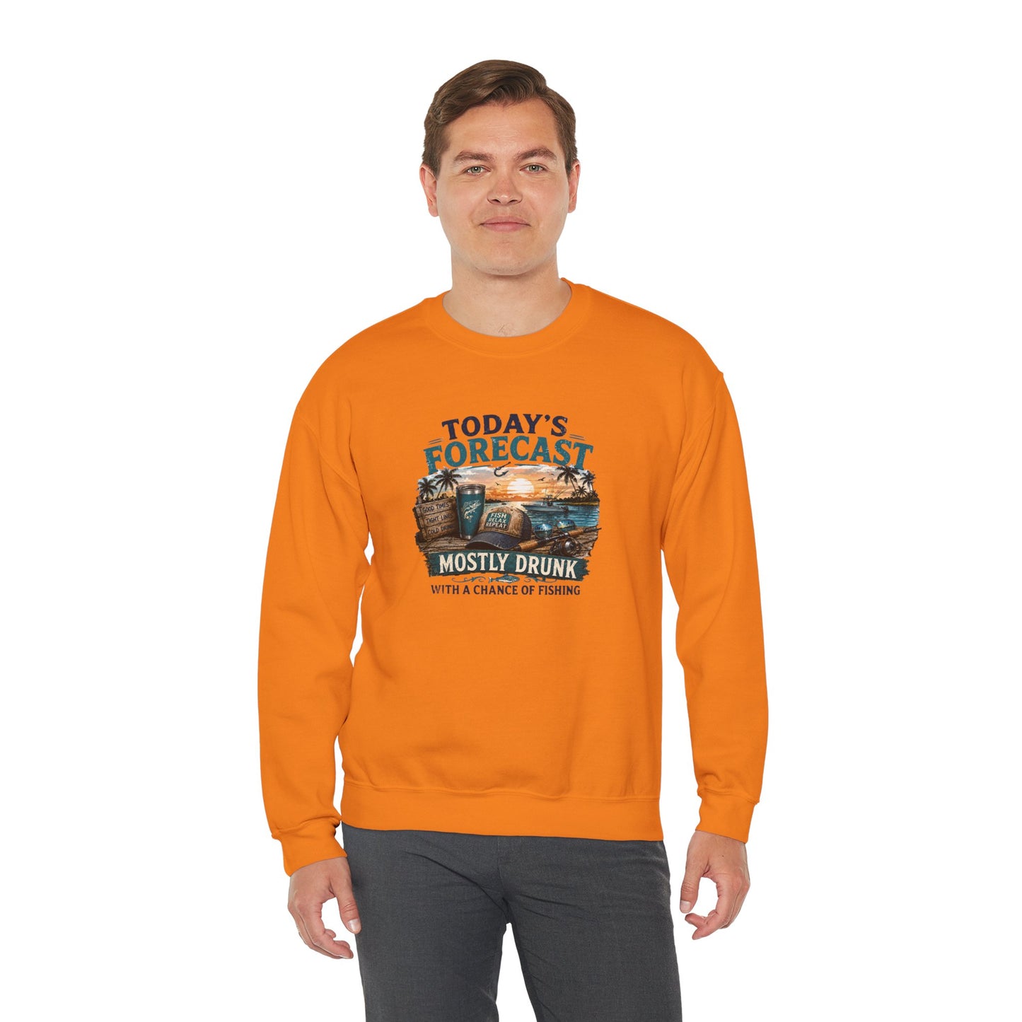 Crewneck Sweatshirt — "Today's Forecast: Mostly Drunk with a Chance of Fishing" Vintage Fishing Crewneck