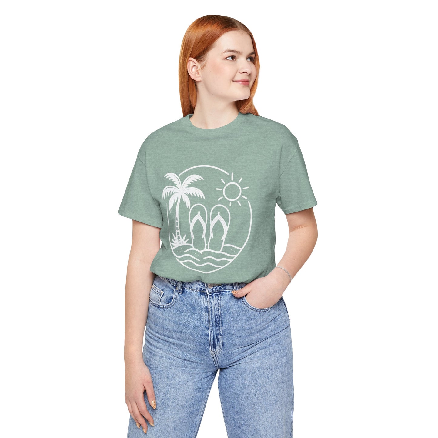 Beach Flip Flop Palm Circle Graphic Tee