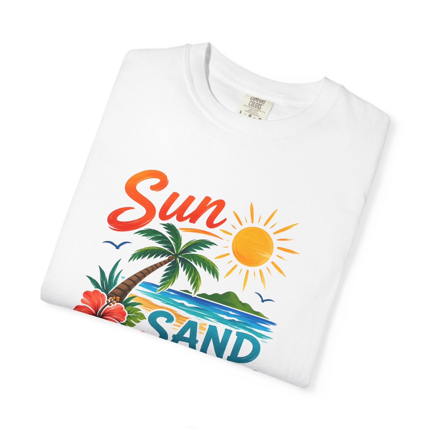 Sun, Sand & Sea T-Shirt – Tropical Beach Palm Tree Graphic Tee