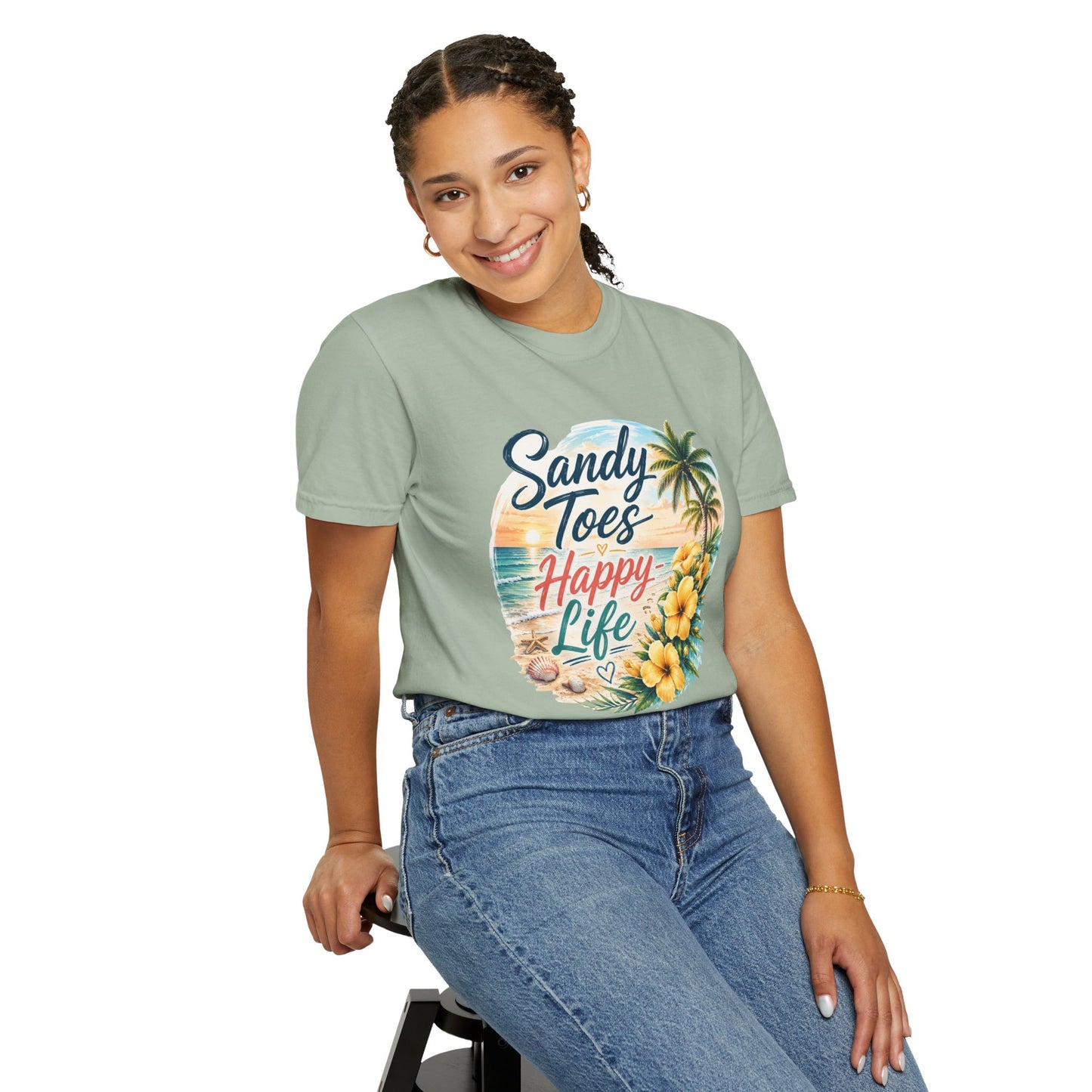 Sandy Toes Happy Life T-Shirt — Tropical Beach Vacation Tee